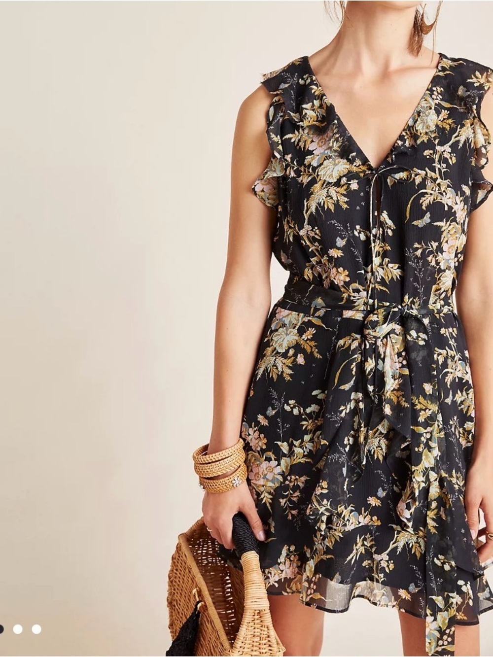 PAIGE Tia Ruffle Silk Mini Dress in Black Multi: XS